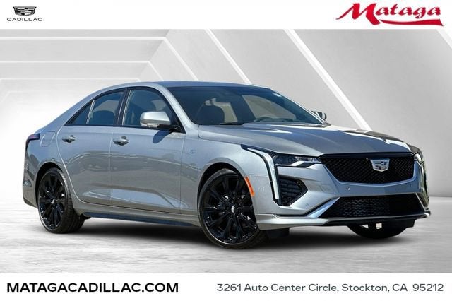 2026 Cadillac CT4 Sport in Argent Silver Metallic — front three-quarter view