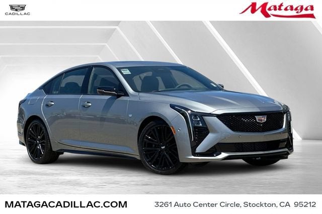 2026 Cadillac CT5 Sport in Argent Silver Metallic — front three-quarter view