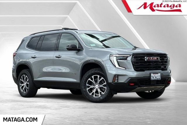 2026 GMC Acadia AT4 in Sterling Metallic — front three-quarter view