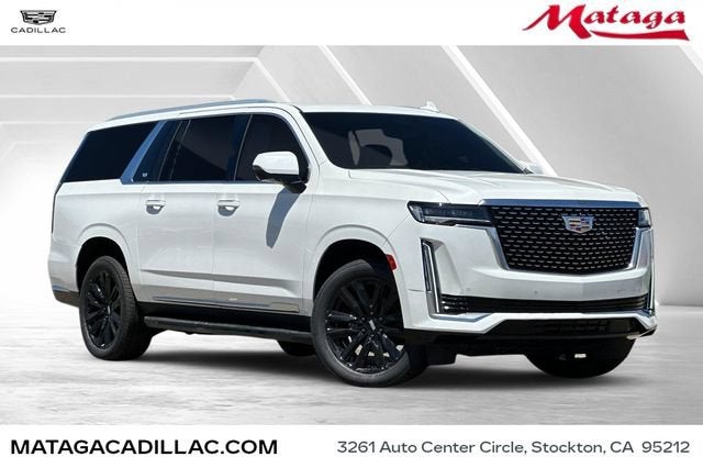 2021 Cadillac Escalade ESV Luxury in Crystal White Tricoat — front three-quarter view